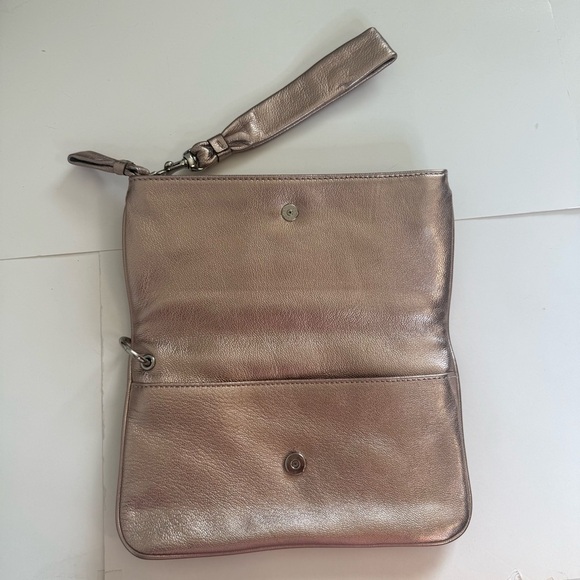 Authentic COACH Rose Metallic Leather Foldover Mini Purse Bag Clutch - Picture 3 of 8